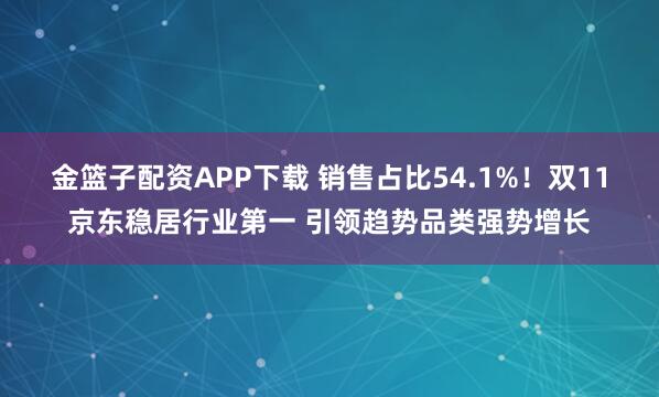 金篮子配资APP下载 销售占比54.1%!双11京东稳居行业第一 引领趋势品类强势增长