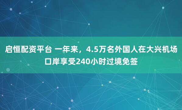 启恒配资平台 一年来,4.5万名外国人在大兴机场口岸享受240小时过境免签